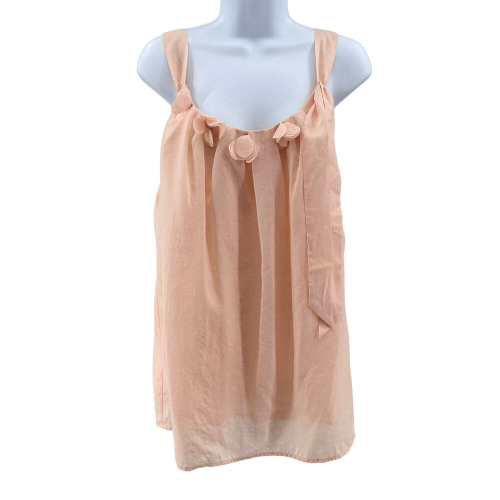 Ann Taylor Loft Peach Tank WMNS L Floral Tie Detail Scoop Lined Elastic Back Top